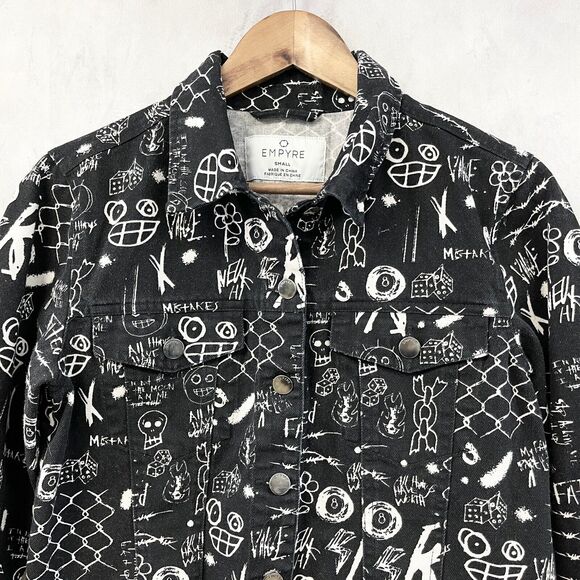 Empyre Graffiti Trucker Jacket Women Small Cropped Grunge Street Edgy Urban Twee - Picture 2 of 7